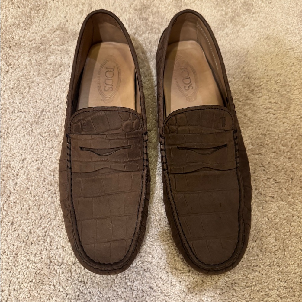 Tod's Men's Dark Brown Crocodile-Embossed Loafers 9.5 (US 10.5)